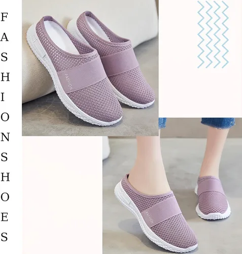Miniatura 6 de Pantuflas planas de malla de punto para mujer, tela de malla transpirable sin espalda, antideslizantes, suela suave, cómodas, sin cordones