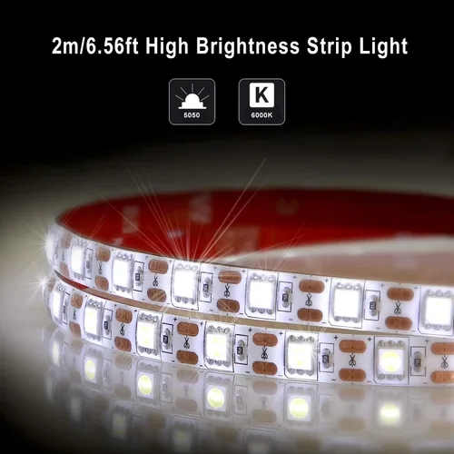 Miniatura 2 de Geekeep - Tira de luces LED a pilas, impermeables, flexibles, tiras de luz LED SMD 5050 con cinta de luz LED (6.56 pies, blanco frío)