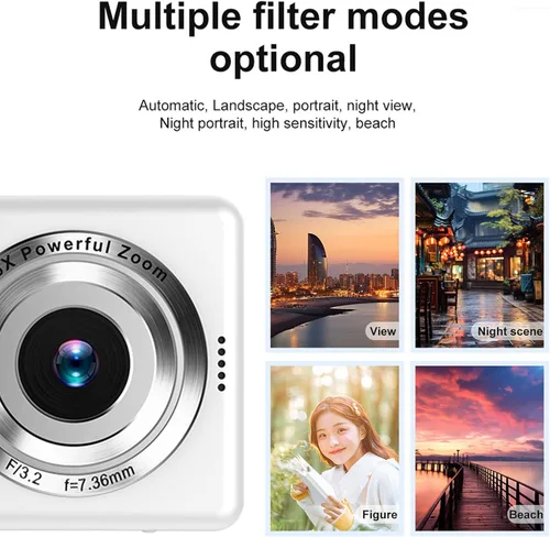 Miniatura 7 de Cámara digital 4K para fotografía de viaje, cámaras compactas de bolsillo, cámaras de vlog, cámara digital vintage con 48 Mp, zoom digital de 16x