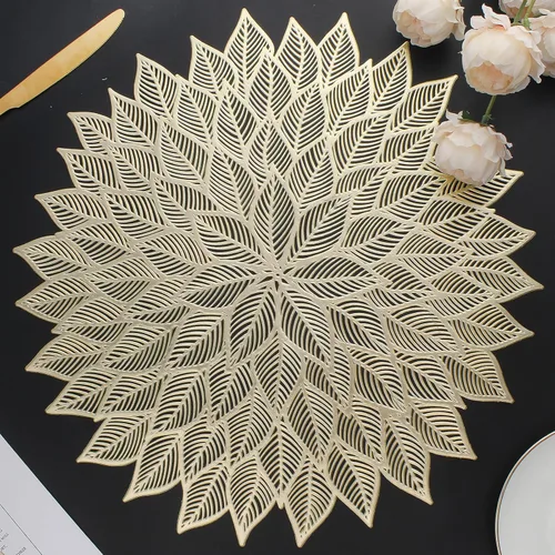 Miniatura 9 de Juego de 8 manteles individuales, manteles individuales redondos calados con flores para mesa de comedor, manteles de mesa de vinilo prensado