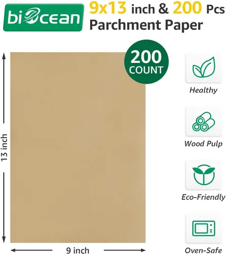 Miniatura 2 de 200 piezas de hojas de papel pergamino sin blanquear de 9 x 13 pulgadas precortadas de servicio pesado, suministros planos de cocina para hornear