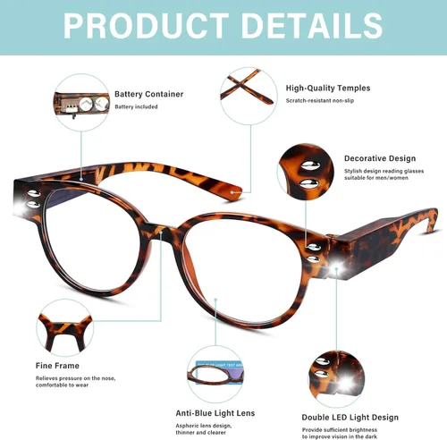 Miniatura 5 de Lentes de lectura con luz LED brillante con lupa con luz en la fama, lectores LED brillantes para hombres y mujeres, bloqueo de luz azul, antifatiga