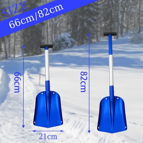 Miniatura 7 de Pala de nieve portátil telescópica de aluminio colorida para coche, ajustable, edición extendida (Azul + Plata)