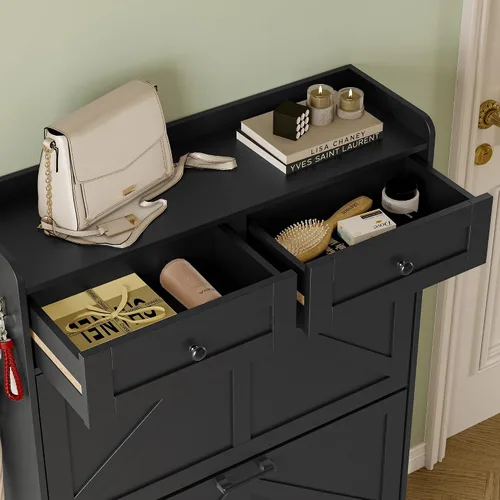 Miniatura 8 de BORNOON Gabinete de Almacenamiento de Zapatos para Entrada, Gabinete Estrecho de Zapatos Estilo Granja con 2 Cajones Abatibles y Cajones Superiores