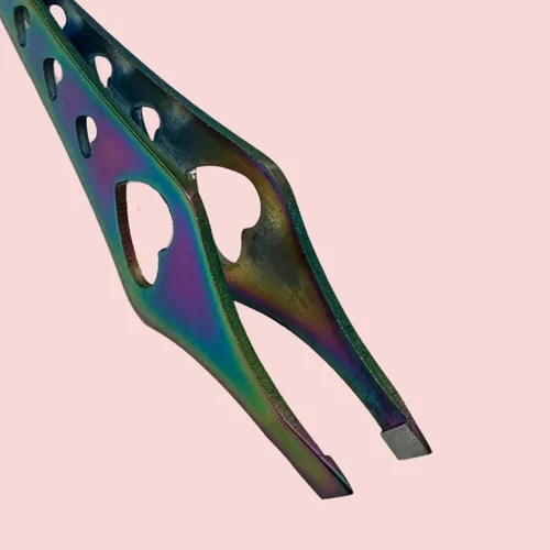 Miniatura 8 de Pinzas de doble punta 2 en 1 de arco iris, pinzas de precisión inclinadas afiladas para cejas y depilación encarnada, herramienta para el cuidado