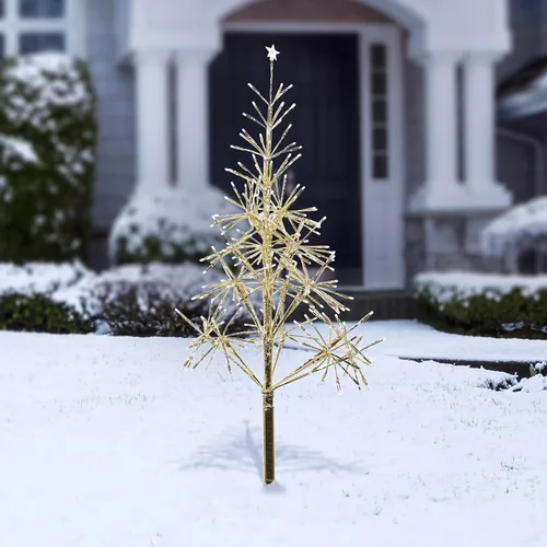 Miniatura 9 de Alpine Corporation Árbol de Navidad artificial festivo para interiores y exteriores de 53 pulgadas de alto con luces LED blancas cálidas, dorado