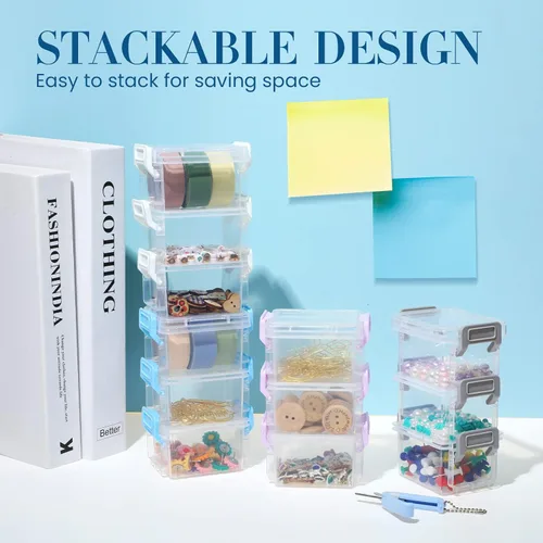 Miniatura 3 de Paquete de 6 contenedores pequeños de almacenamiento con 2 tapas, 3.3 x 2.1 pulgadas, mini contenedores de almacenamiento de plástico apilables