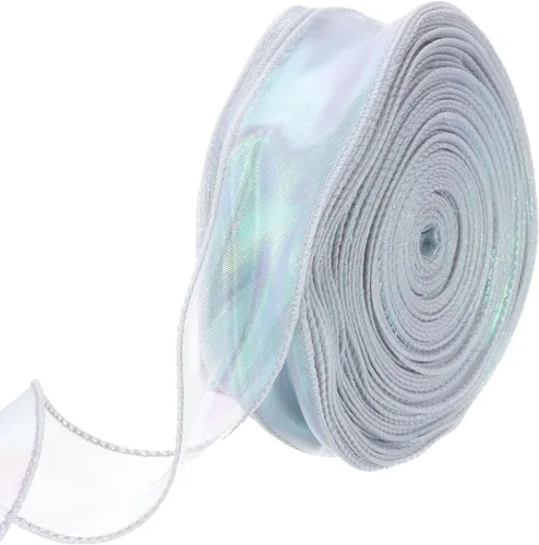 Miniatura 57 de MECCANIXITY - Cinta de organza con cable de 1 1/2" de ancho, brillante, transparente, con brillo irisado en tonos pastel, cinta de gasa para Beige