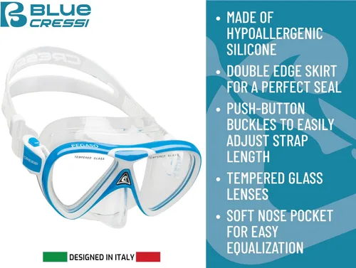 Miniatura 7 de Cressi Youth Snorkel Set for Kids Ages 3 to 8 - Short Adjustable Fins, Silicone Mask, Dry Snorkel - Mini Bonete Pro Dry Set