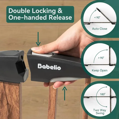 Miniatura 6 de BABELIO Extensión de puerta de metal para bebés con patrón de madera, puerta extra ancha para mascotas de 2.75 pulgadas para escaleras y puertas