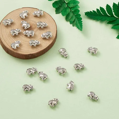 Miniatura 5 de FASHEWELRY Cuentas espaciadoras de forma animal de metal tibetano Elefante de plata antigua