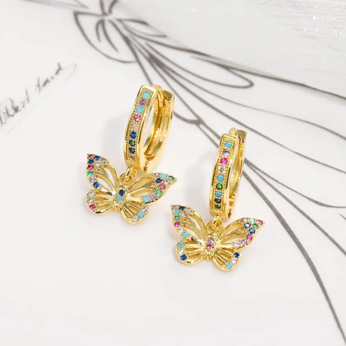 Miniatura 5 de PWUEITR Butterfly Earrings for Women Girls Small Gold Hoop Earrings with Charms Zircon Star Moon Huggie Dangle Earrings Valentine's Day Wedding