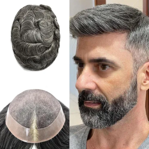 Miniatura 24 de Toupee para hombres Cabello humano real para hombre Toupee Hair Piece para hombres Fine Mono Men Sistema de cabello Poly Skin Sistema de cabello