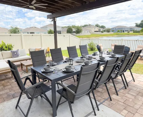 Miniatura 9 de PURPLE LEAF Juego de comedor al aire libre para 6 mesas plegables de patio con mesa rectangular de aluminio y sillas acolchadas para todo
