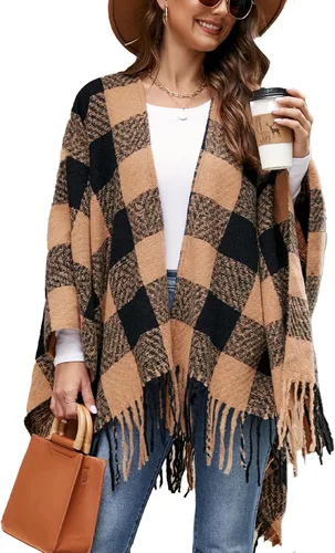 VIMPUNEC - Pashmina estilo bohemio con patrón a cuadros para mujer, con borla.