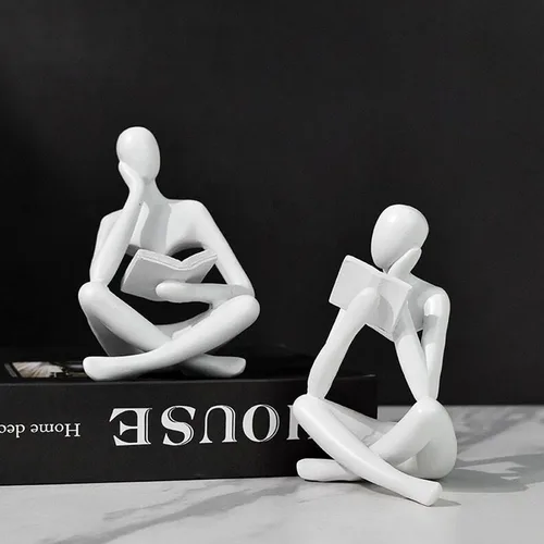Miniatura 7 de Estatua negra de 2 piezas para decoración del hogar, estatua de pensador de lectura negra, figuras modernas, escultura estética abstracta, juego