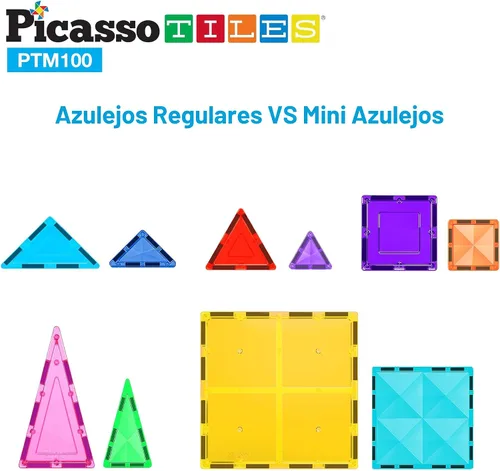 Miniatura 2 de PicassoTiles - Juego de 100 piezas de bloques magnéticos, Serie Mini Diamonds; tamaño de viaje, kit educativo STEM para niños en edad preescolar