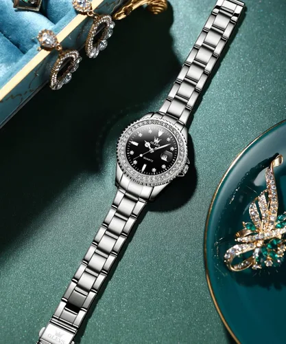 Miniatura 4 de OLEVS Reloj de pulsera para mujer, elegante, con diamantes, analógico, de cuarzo, de dos tonos, de acero inoxidable, impermeable, luminoso, regalo