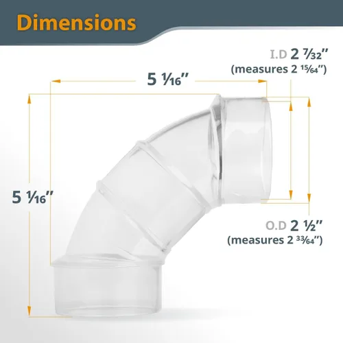 Miniatura 4 de POWERTEC 70336-P2 2-1/2" OD 90 grados Codo - Conector colector de polvo de plástico ABS (transparente), paquete de 2