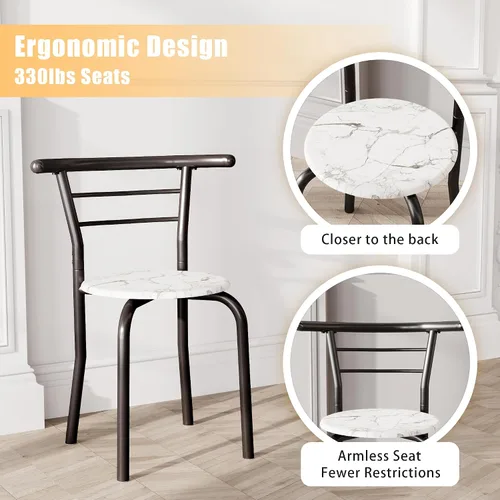 Miniatura 6 de JUMMICO Juego de Mesa Redonda y Sillas de Madera de 3 Piezas, Ahorro de Espacio Desayunador de Cocina Superficie de Veta de Madera con Marco