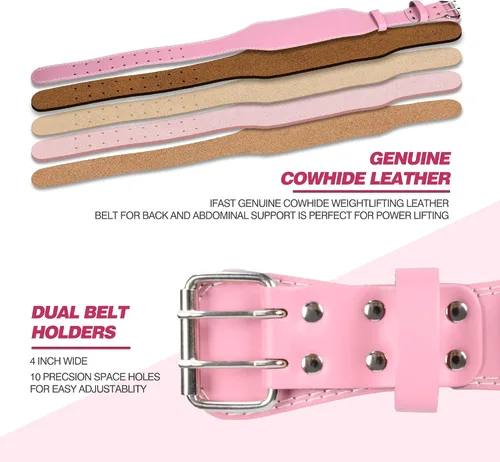 Miniatura 2 de IFAST Cinturón de levantamiento de pesas y correas de muñeca, cinturón de levantamiento de pesas para mujer con cinturón de soporte lumbar acolchado