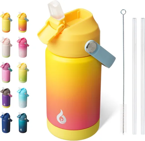 Miniatura 19 de BJPKPK - Botella de agua aislada con tapa de popote, 532 ml Botellas termo con boquilla suave, asa flexible y base antideslizante, libre de BPA, a