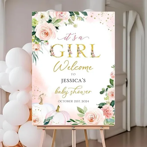 Miniatura 3 de Personalized It’s A Girl Baby Shower Welcome Sign, Custom Floral Girl Baby Shower Sign with Stand for Entryway Decor, Sweet Baby Shower Party Sign