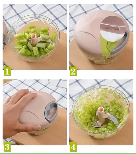 Miniatura 6 de Cortador manual de verduras, picadora y picadora manual de frutas y verduras, cuchillas de acero inoxidable, sin BPA (verde, 16.9 fl oz)