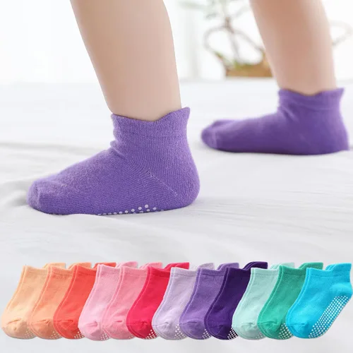 Miniatura 15 de Calcetines de tobillo antideslizantes para bebé, paquete de 12 para niños y niñas, calcetines de algodón lindos para bebés