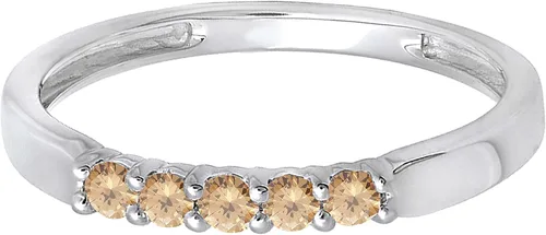 Miniatura 94 de Dazzlingrock Collection Anillo de boda redondo de 5 piedras preciosas o diamantes para mujer en oro macizo de 10 K/14 K/18 K