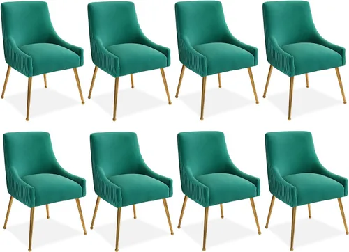 Miniatura 8 de Juego de 2 sillas de comedor, modernas sillas tapizadas para cocina, comedor con patas doradas, sillas de tela de terciopelo copetudo para sala