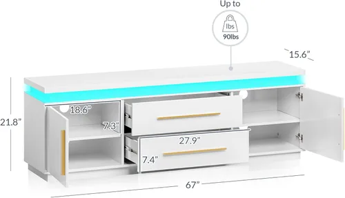 Miniatura 2 de BELLEZE Soporte de TV de 67" para TV de hasta 75", Centro de Entretenimiento Moderno con Luces LED que Cambian al Ritmo de la Música, Mesa Consola