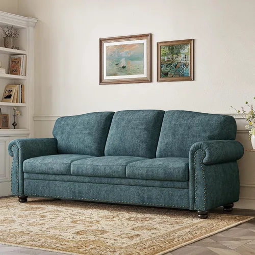 Miniatura 6 de ONBRILL Sofá de 90 pulgadas con ribete de tachuelas para sala de estar, sofá de brazos redondeados con asiento de 23 pulgadas de profundidad, cómodo