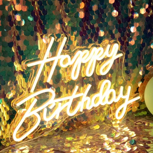 Miniatura 3 de Letrero LED de neón de feliz cumpleaños, luz nocturna, decoración de fiesta de cumpleaños, blanco cálido, funciona con USB, decorativo para telón