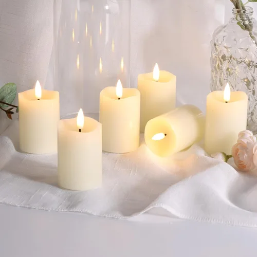 Miniatura 4 de Eywamage - Velas votivas sin llama con temporizador, de 5 x 8 cm, velas LED parpadeantes de pilar pequeñas, baterías incluidas, decoración navideña