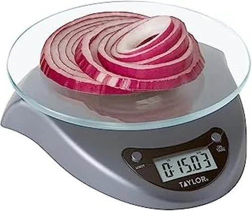 Miniatura 10 de Taylor Báscula digital de cocina con plataforma de vidrio, botón de tara y cuerpo de plástico que pesa hasta 11 libras de capacidad, color blanco