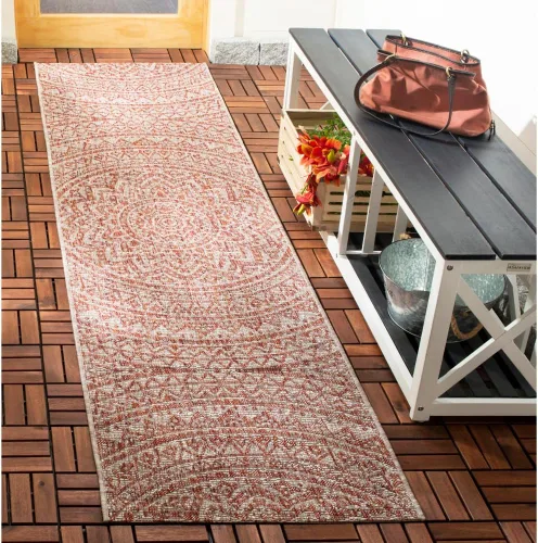 Miniatura 98 de SAFAVIEH Alfombra lavable para exteriores, colección Courtyard - Pasillo de 2.3 x 8 pies, color beige claro y marrón claro, no desprende pelusa