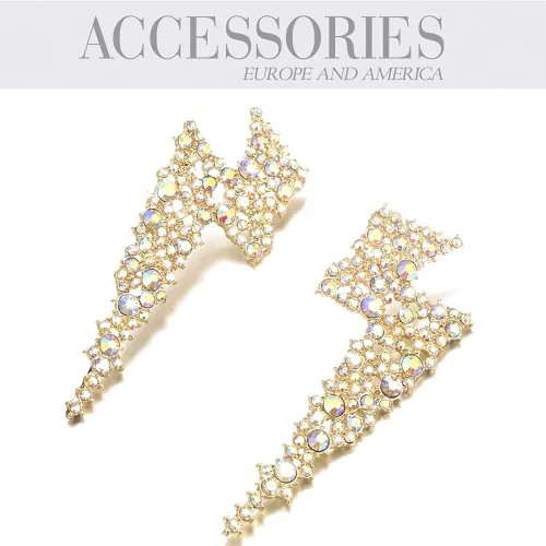 Miniatura 3 de Aretes colgantes con forma de rayo de cristal, para mujer, colección KELMALL