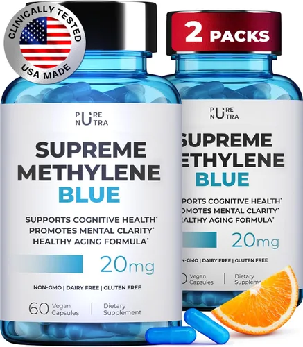 Miniatura 10 de Ultimate Methylene Blue Cápsulas para humanos 20 mg – Combustible de enfoque y vitaminas de memoria Grado farmacéutico de metileno azul 2%