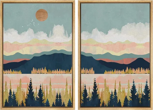 Miniatura 153 de SIGNWIN Lienzo enmarcado para pared, juego de arte sereno de paisaje de pantanos, ilustración rústica, arte moderno, minimalismo, decorativo