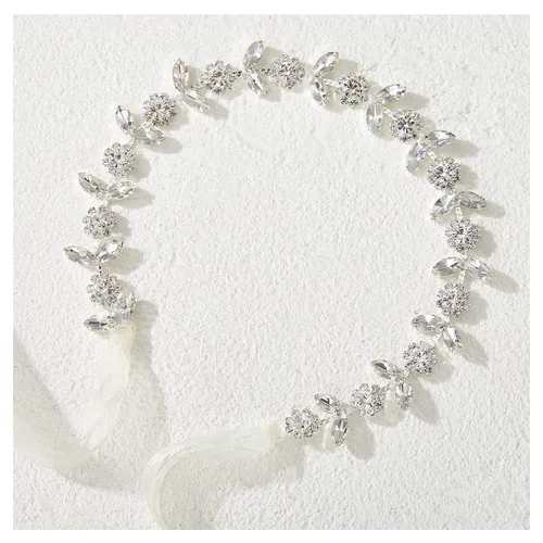 Miniatura 5 de SWEETV - Diadema plateada de niña de flores para boda, diadema de cristal para bebé, corona floral para niña, accesorios para el cabello
