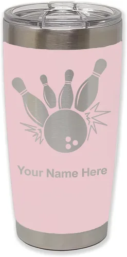 Miniatura 15 de LaserGram Vaso aislado al vacío de 20 onzas, bola de boliche y alfileres, grabado personalizado incluido (negro)