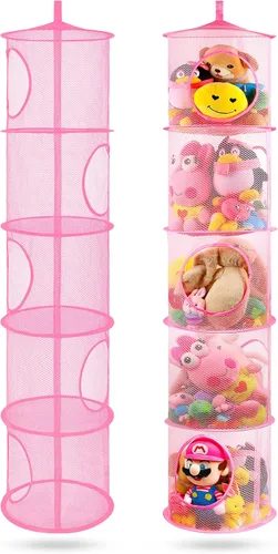Miniatura 30 de Almacenamiento Colgante para Juguetes de Peluche, Organizador de Almacenamiento de Peluches Plegable para Rincón con 4 Compartimentos, Organizador