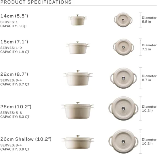 Miniatura 8 de Olla para Horno Holandés Vermicular Olla de Hierro Fundido Esmaltada No Tóxica 18 cm (1.8 Qt) Apto para Horno Compatible con Inducción
