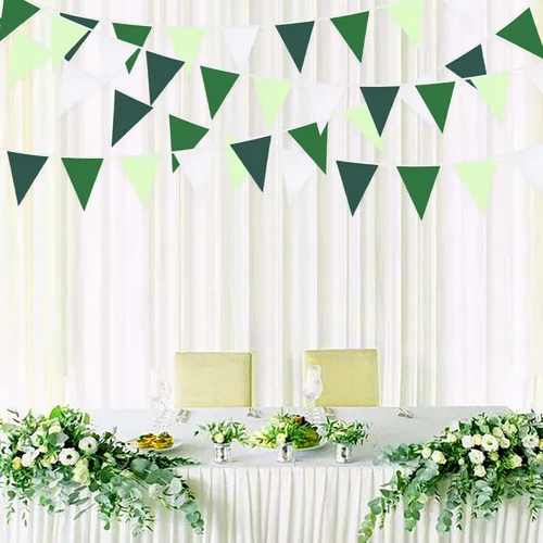 Miniatura 4 de Pancarta verde degradado de 32 pies para decoración de fiesta, bandera triangular verde, banderines de tela, banderines para dinosaurios