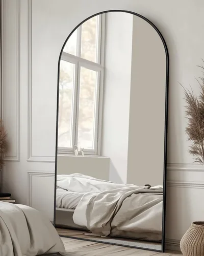 Miniatura 19 de Espejo de cuerpo entero con soporte, espejo arqueado de 58 x 18 pulgadas, espejo grande con marco de aluminio para colocar de pie, colgar o apoyar