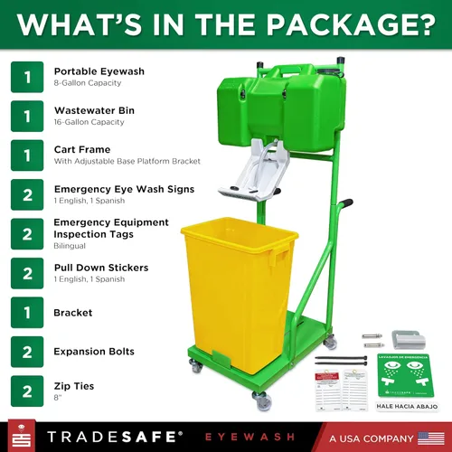 Miniatura 5 de TRADESAFE Estación de lavado de ojos de emergencia: estación portátil de lavado de ojos aprobada por OSHA, primeros auxilios de lavado de ojos de 8
