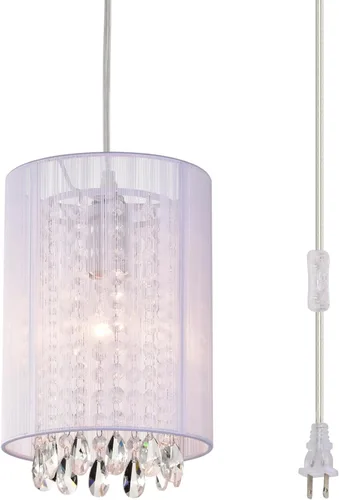 Miniatura 15 de Candelabro pequeño enchufable con 1 luz colgante, lámpara colgante de cristal rosa para dormitorio de niñas