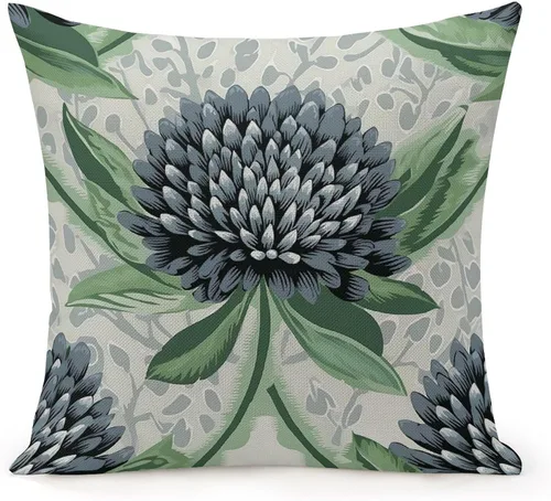 Miniatura 10 de Fundas de almohada chinoiserie verde turquesa floral y pájaro con cremallera de 16 x 16 pulgadas, fundas de almohada de lino para sofá, dormitorio