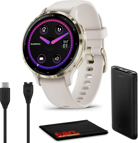 Garmin Venu 3S Advanced Fitness and Health Tracker Smartwatch - Reloj inteligente de acero inoxidable dorado suave con caja marfil y banda de